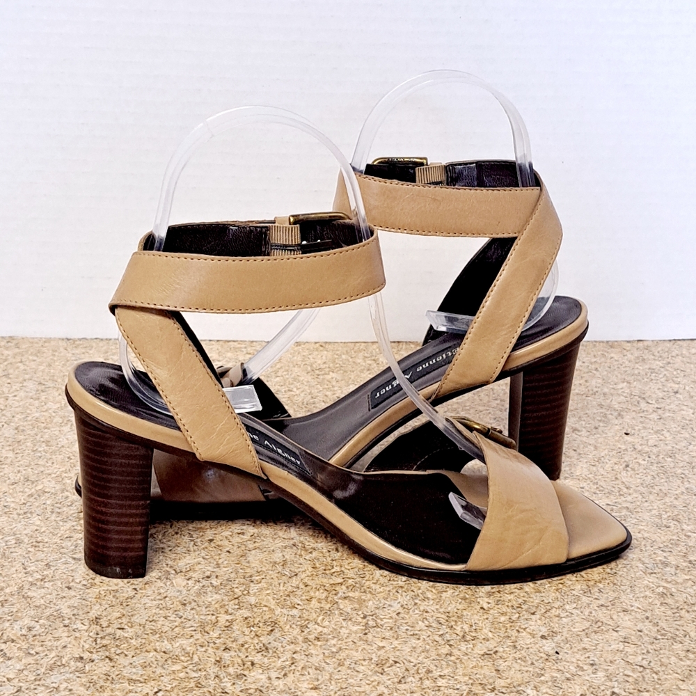 Etienne Aigner Heeled Ankle Strap Leather Sandals Shoes Women's Size 6.5 Tan 3" - Picture 6 of 13